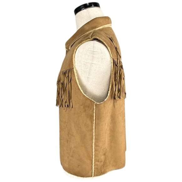 Vintage Valerie Stevens Womens Fringe Vest Faux Suede Shearling Lined Western L - Picture 2 of 9